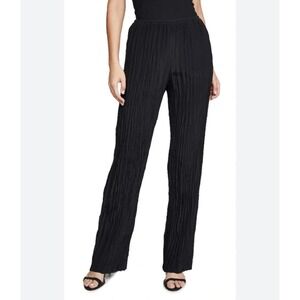 Vince $265 Black Pleat Silk Blend Crinkle Elastic Waist Pull On Pants Size Large